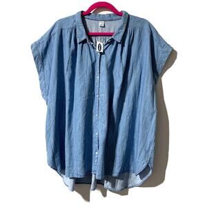 New Old Navy Denim Shirt Size XL Cap Sleeve Button Front Blue Jean Chambray Box